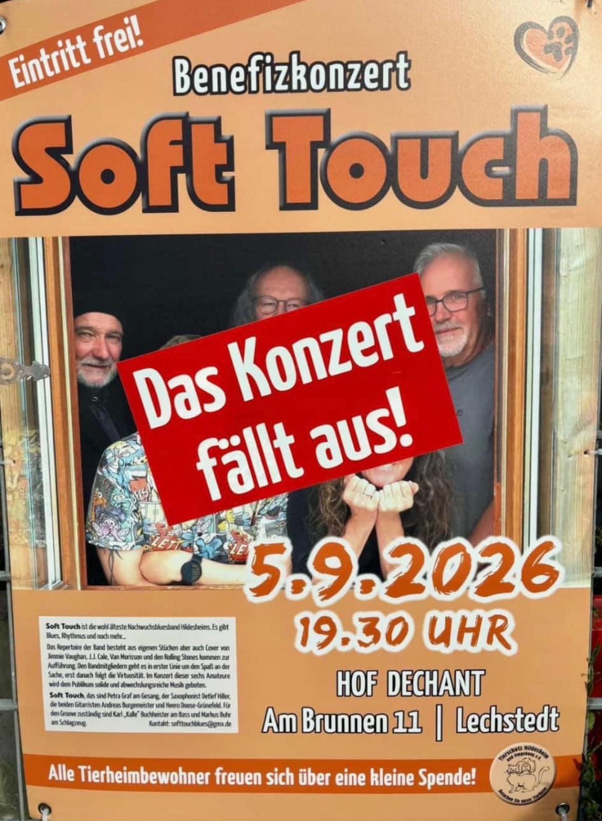 ABGESAGT: Benefizkonzert – Soft Touch am 05.09.2026