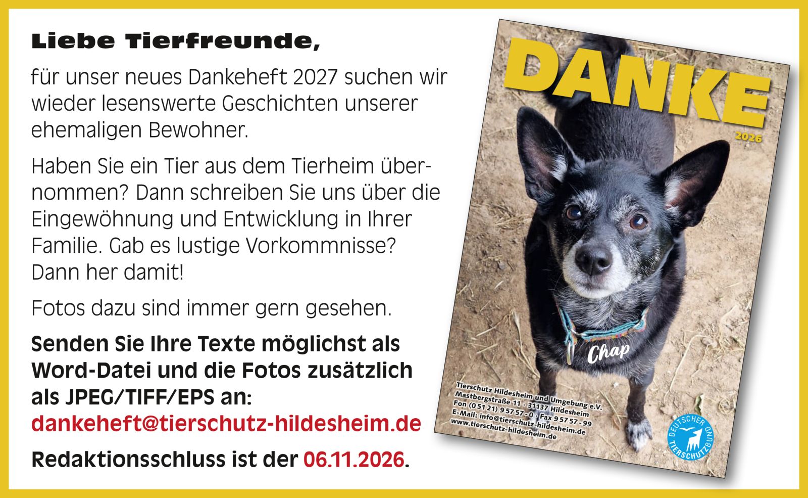 Bitte reichen Sie uns Beiträge für das diesjährige Dankeheft ein